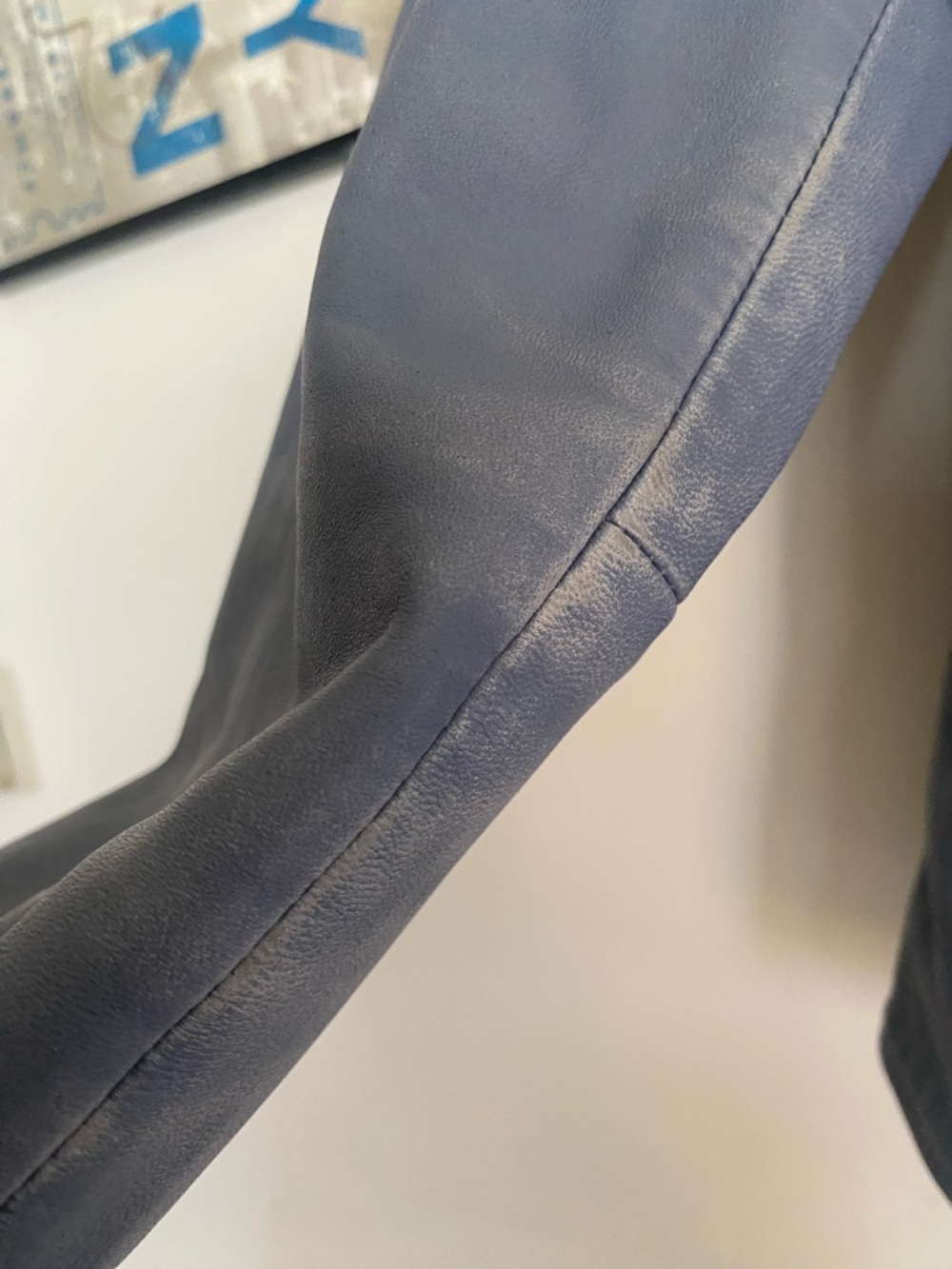 All Saints Leather Biker Jacket in Dusty Blue - Picture 5 of 7